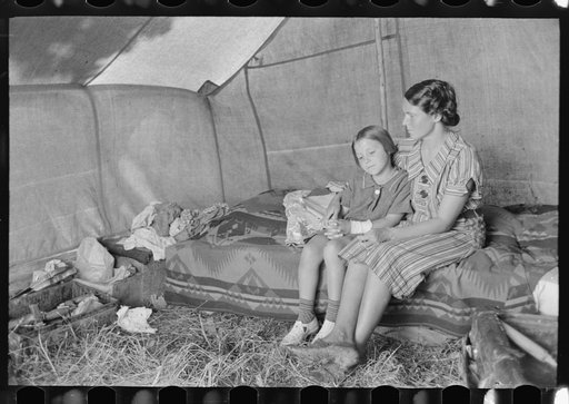 Interior of migrant tent on bank of Arkansas River, Muskogee County, Oklahoma