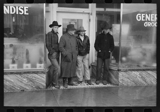 Farmers in town on a rainy day, Eufaula, Oklahoma