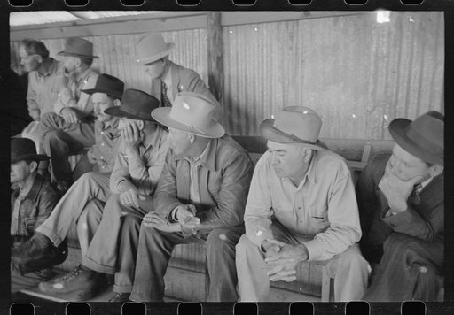 Untitled photo, possibly related to: Spectators at stock auction at west Texas stockyards, San Angelo, Texas