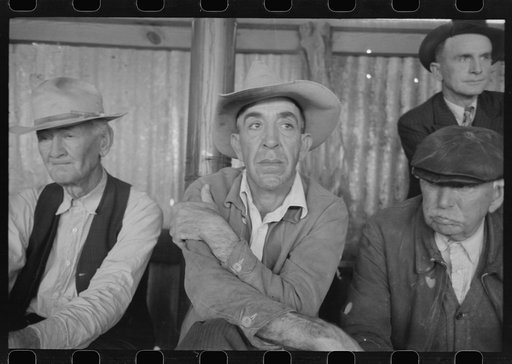 Untitled photo, possibly related to: Spectators at stock auction at west Texas stockyards, San Angelo, Texas