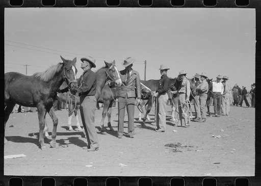 Untitled photo, possibly related to: West Texan and his horse which he is displaying in show ring at the San Angelo Fat Stock Show, San Angelo, Texas