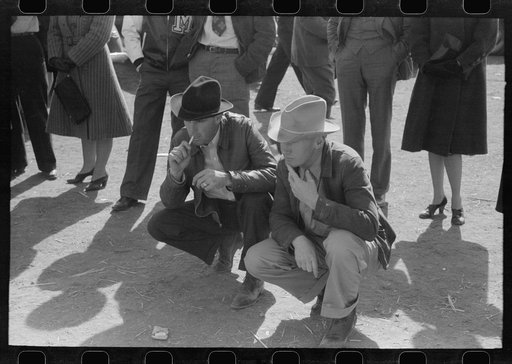 Untitled photo, possibly related to: Judges of horses checking the entries at the San Angelo Fat Stock Show