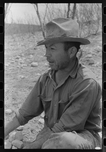 Untitled photo, possibly related to: Migratory sheep and goat shearer resting after noonday meal on the ranch of rehabilitation borrower in Kimble County, Texas