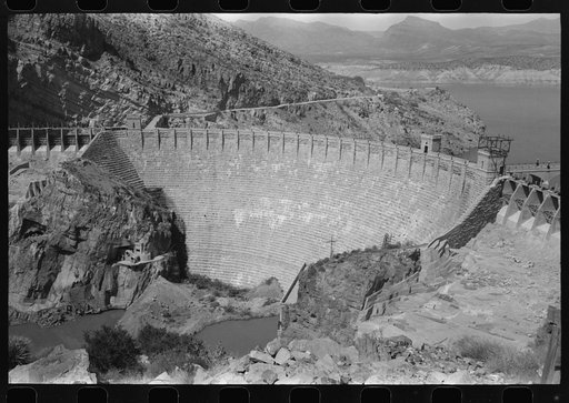 Roosevelt Dam which stores water for the Salt River Valley, centering around Phoenix, Arizona. The dam is at Roosevelt, Arizona