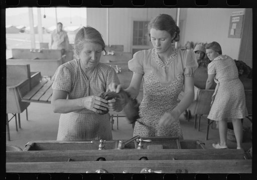Wives of migratory laborers working in the laundry room at the Agua Fria Migratory Labor Camp, Arizona