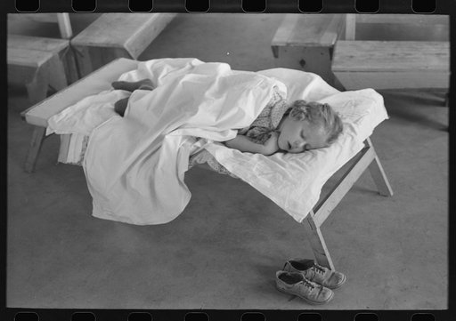 Untitled photo, possibly related to: Little girl taking her nap at the Work Projects Administration nursery school at the Casa Grande Valley Farms, Pinal County, Arizona