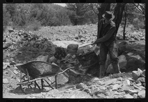 Gold prospector at his diggings, Pinos Altos, New Mexico