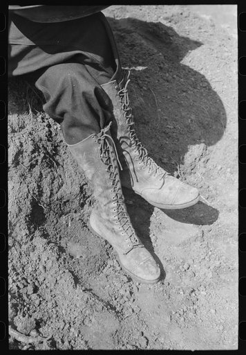 Untitled photo, possibly related to: Miner's boots worn by a gold prospector at Pinos Altos, New Mexico