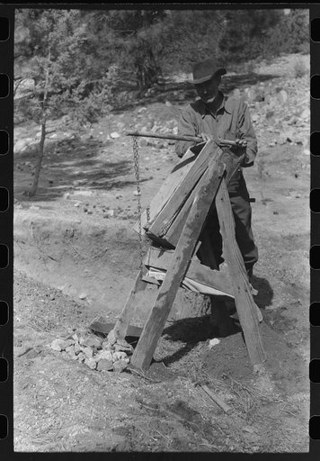 Untitled photo, possibly related to: Prospector operating the papago. Pinos Altos, New Mexico