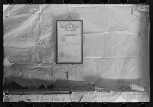 Marriage license hanging on homesteader's wall, Pie Town, New Mexico