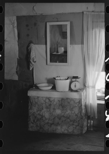 Washstand in homesteader's log house. Pie Town, New Mexico