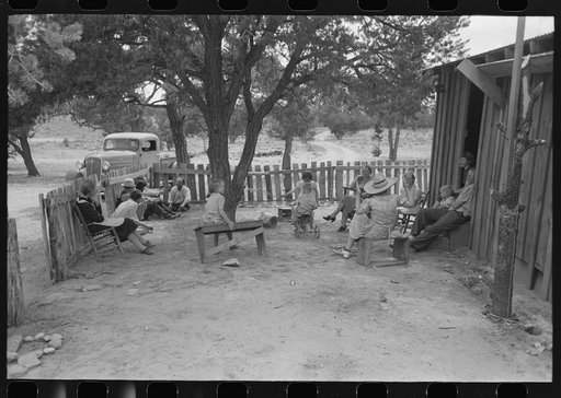 Untitled photo, possibly related to: Group of farmers, homesteaders, and their families visiting all day Sunday to celebrate a birthday. Pie Town, New Mexico