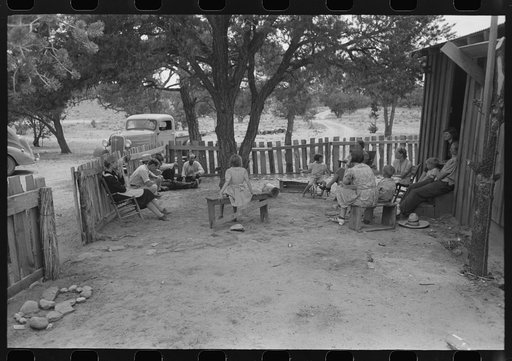 Group of farmers, homesteaders, and their families visiting all day Sunday to celebrate a birthday. Pie Town, New Mexico