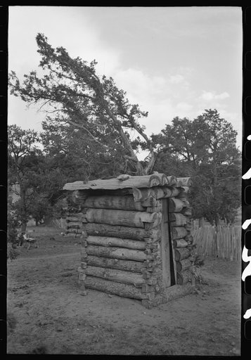 Untitled photo, possibly related to: Log privy on homesteader's farm. Pie Town, New Mexico