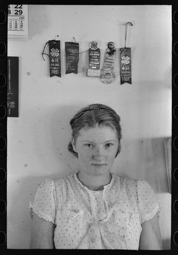 Lois Stagg who with her husband rents and runs the cafe. Both she and her husband came to New Mexico with their families from Texas. She won 4-H awards shown. Pie Town, New Mexico