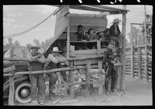 Judges stand at rodeo, Quemado, New Mexico