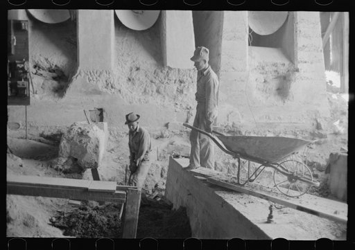 Workers at mill at gold mine in Mogollon, New Mexico