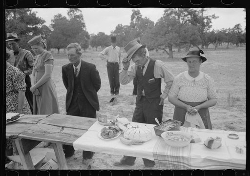 The blessing before dinner at the all day community sing, Pie Town, New Mexico
