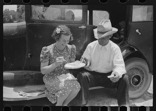 Eating dinner at the all day community sing, Pie Town, New Mexico