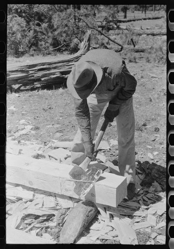 Finishing tie with broad axe, Pie Town, New Mexico