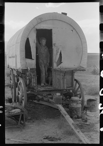 Untitled photo, possibly related to: Snowville, Utah. Camp of a dry farmer in Oneida County, Idaho. He lives in Snowville, camping out during the busy seasons