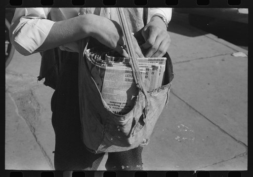 Newsboy's sack of papers, Montrose, Colorado