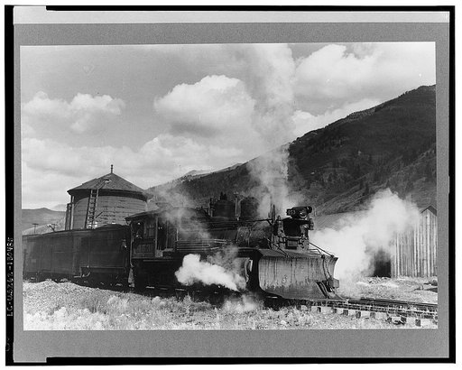 Locomotives with snowplow of narrow gauge railroad, Telluride, Colorado