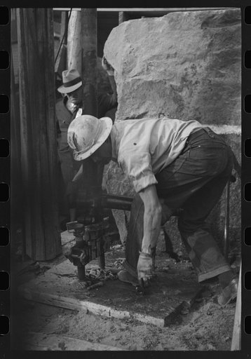 Untitled photo, possibly related to: Miners in power drilling contest, Labor Day celebration, Silverton, Colorado