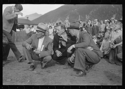 Judges at the miners drilling contest, Labor Day celebration, Silverton, Colorado