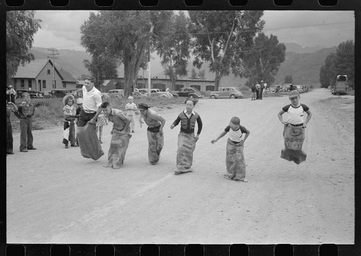 Boys' sack race, Labor Day celebration, Ridgway, Colorado