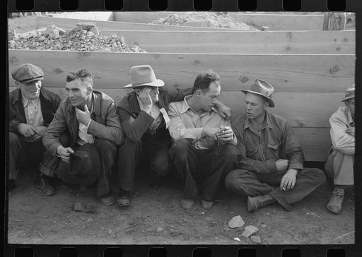 Group of miners talking at Labor Day celebration, Silverton, Colorado