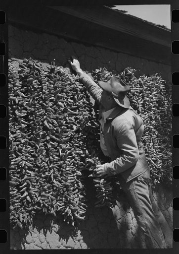 Untitled photo, possibly related to: Chili peppers drying on side of adobe house, Concho, Arizona