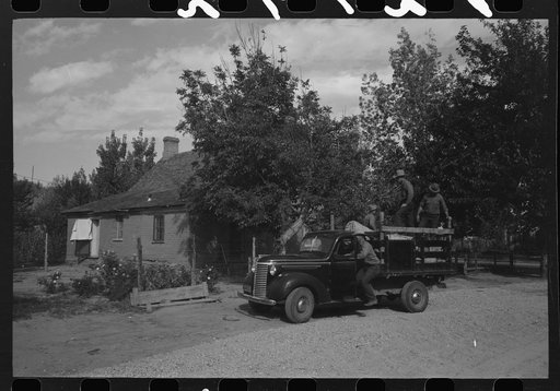 Untitled photo, possibly related to: Group of Mormon farmers getting ready to leave Santa Clara, Utah (their homes) to round up sheep which have been in the mountains for the summer