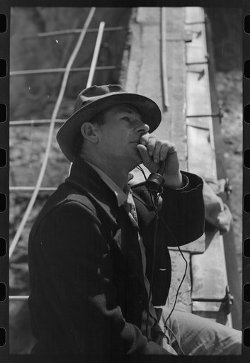 Telephone communication is maintained between all construction points at Shasta Dam. Shasta County, California