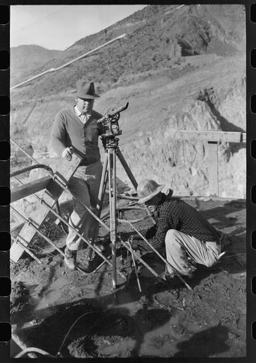 Untitled photo, possibly related to: Surveyors at work, Shasta Dam. Shasta County, California