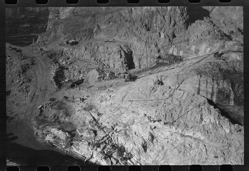 Untitled photo, possibly related to: Shasta Dam under construction, looking down the river, Shasta County, California