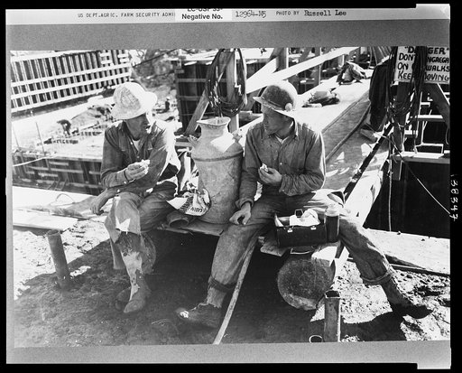 Construction workers eating lunch, Shasta Dam. Shasta County, California