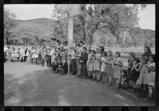 Untitled photo, possibly related to: Children of construction workers watching high school horse at Summit City, California