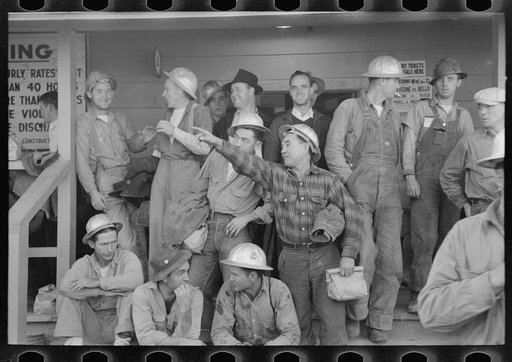 Construction workers on front porch of commissary, Shasta Dam. Shasta County, California