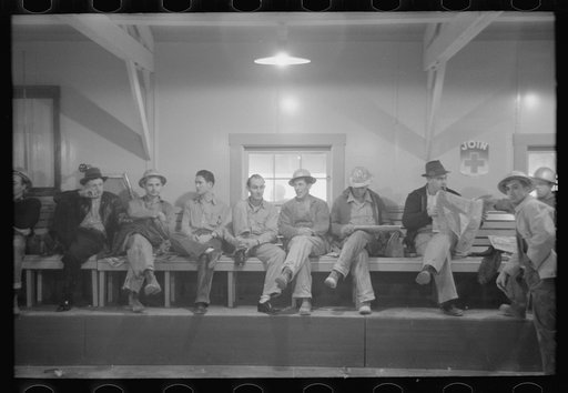 Construction workers in commissary, Shasta Dam, Shasta County, California