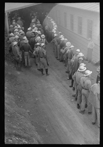 Untitled photo, possibly related to: Construction workers in commissary, Shasta Dam, Shasta County, California