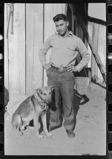 Son of Japanese farmer with his dog. Placer County, California