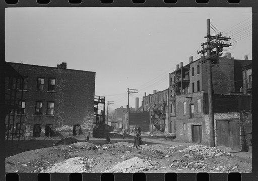 Vacant lots and apartment buildings in Negro section of Chicago, Illinois