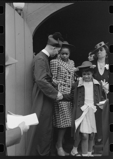 Shaking hands after church services, Chicago, Illinois