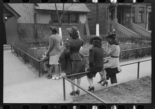 Untitled photo, possibly related to: Girls waiting for Episcopal Church to end so they can see the processional, South Side of Chicago, Illinois