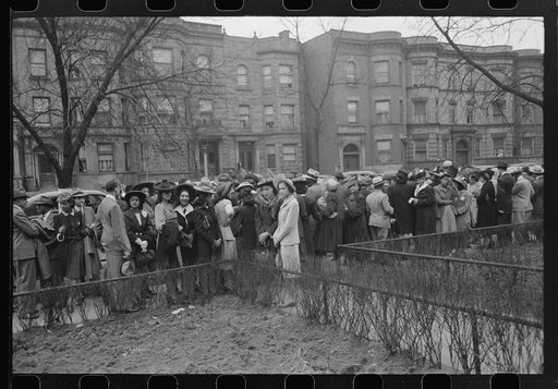 Part of the crowd visiting after services at an Episcopal Church, Chicago, Illinois