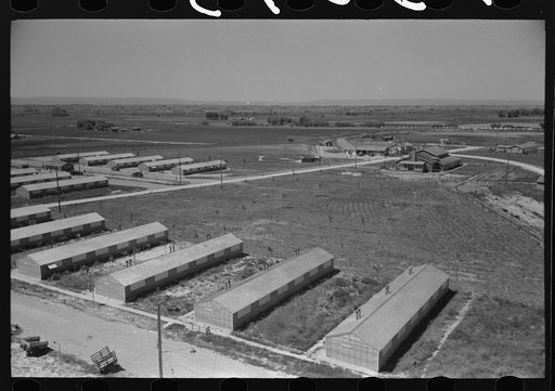 Untitled photo, possibly related to: Row shelters of farm workers at the FSA (Farm Security Administration) labor camp. Caldwell, Idaho