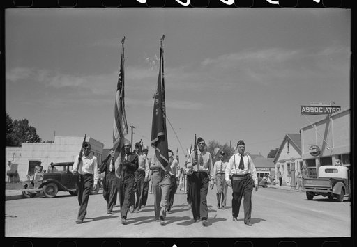 Legionaries parade on the Fourth of July at Vale, Oregon
