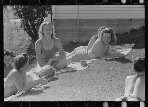Untitled photo, possibly related to: Sun bathers at the park swimming pool, Caldwell, Idaho