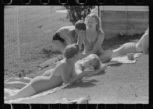 Untitled photo, possibly related to: Sun bathers at the park swimming pool, Caldwell, Idaho